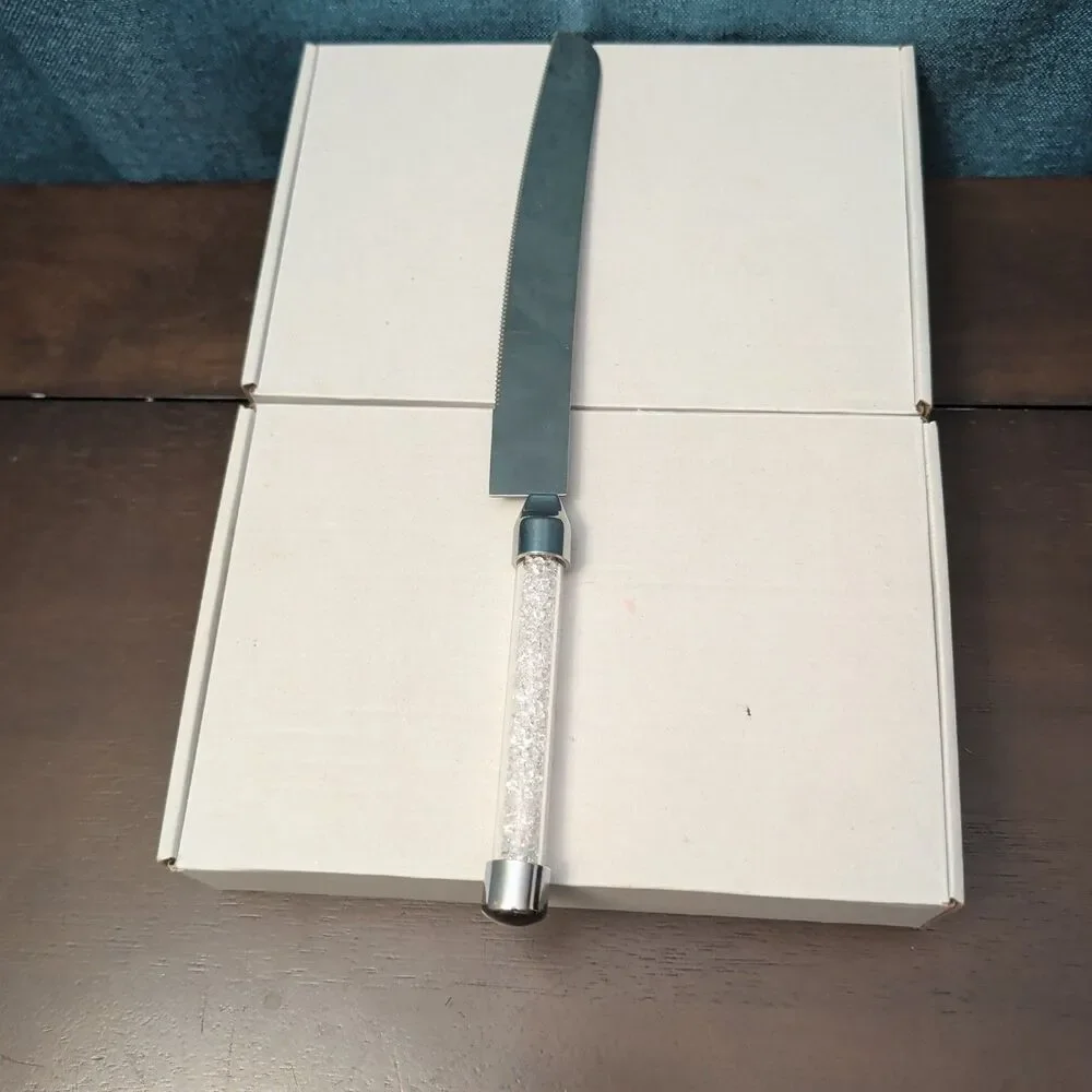 Mr & Mrs Wedding Cake Server Knife Set | Crystal Filled Bling Handle Stainless